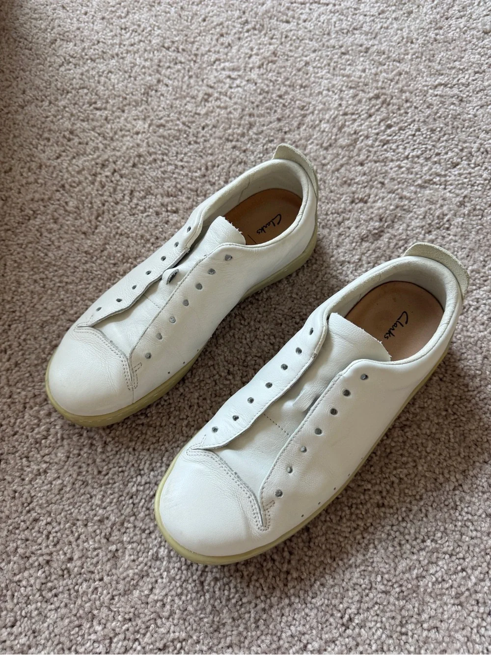 Clarks Cream Leather Sneakers